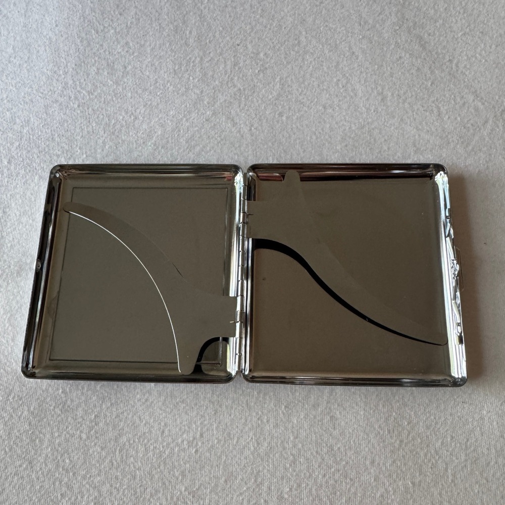 Vintage Floral Sequin Metal Cigarette Case Business Card Holder Silver Tone - Picture 2 of 6